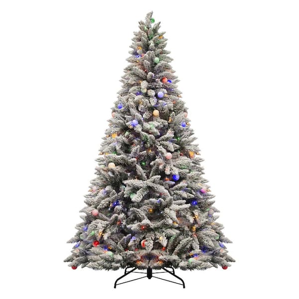 7.5 ft. Pre-Lit Snow Flocked Hinged Artificial Christmas Tree, Premium Holiday Decoration with 480 LED Lights