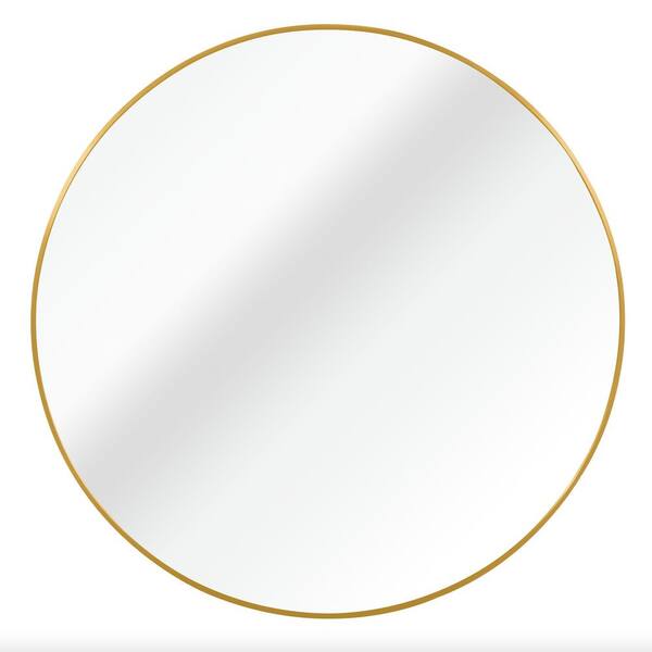 Qualler 42 in. W x 42 in. G Round Metal Frame Wall Bathroom Vanity Mirror in Gold