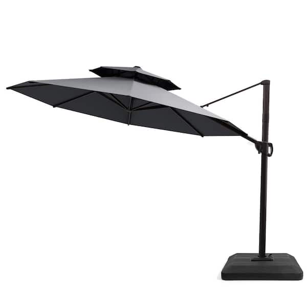 12 ft. Aluminum Cantilever Offset Outdoor Large Parasol Patio Umbrella in Gray with Base Included