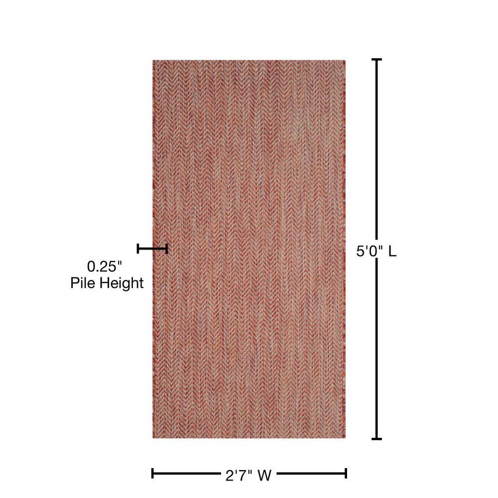 Modern Indoor/Outdoor Chevron Striped Rug, 2'7" x 5', Red/Beige