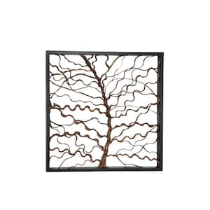 Wood Brown Branch Tree Wall Decor with Black Frame
