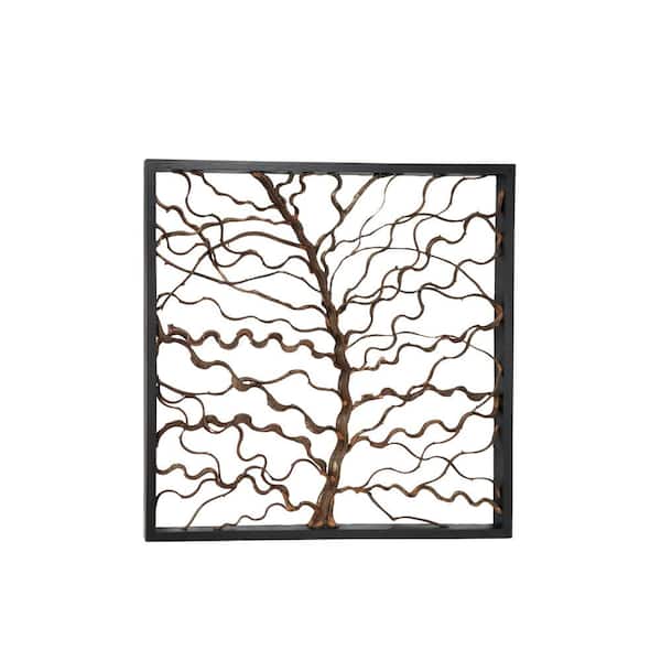 Litton Lane 48 in. x  48 in. Wood Brown Branch Tree Wall Decor with Black Frame