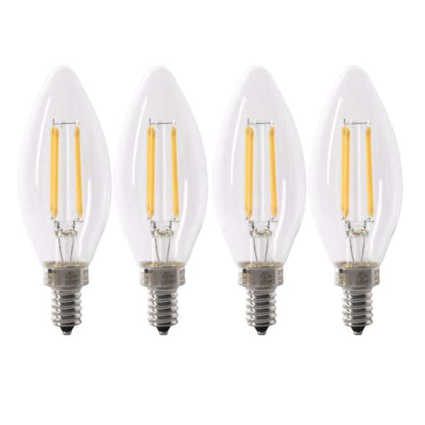 Feit Electric 40-Watt Equivalent B10 E12 Candelabra Dimmable Filament CEC Clear Glass Chandelier LED Light Bulb Soft White (4-Pack)