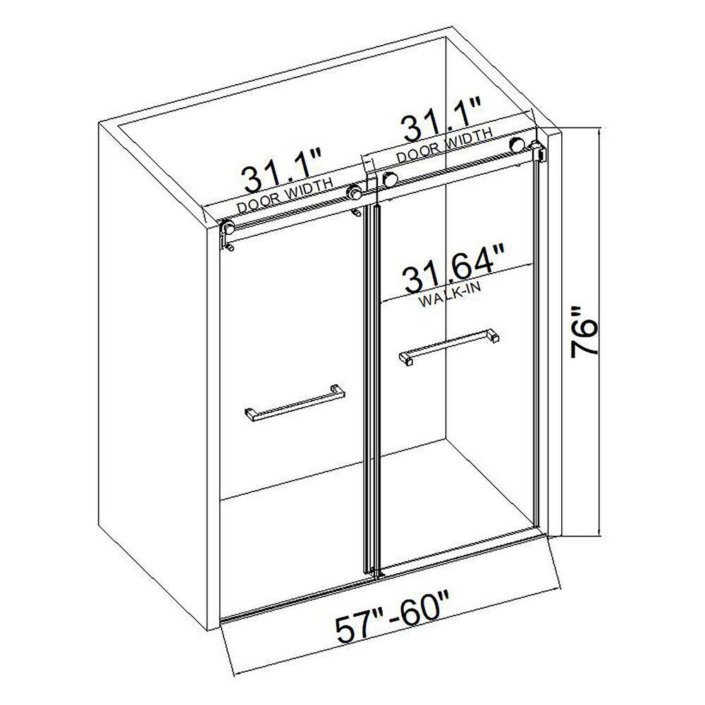 60" Frameless Sliding Glass Shower Door with Nickel Finish
