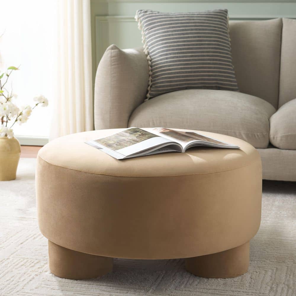 Naref Tan Velvet Round Cocktail Medium Ottoman price history on PriceWatchPro