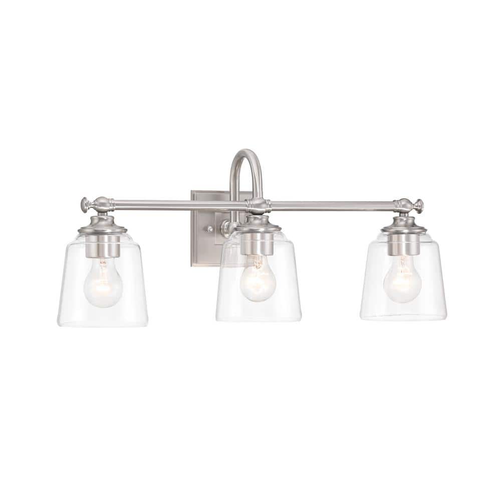 Antonia 25.25 in. 3-Light Brushed Nickel Vanity Bath Light with Clear Glass Shades price history on PriceWatchPro