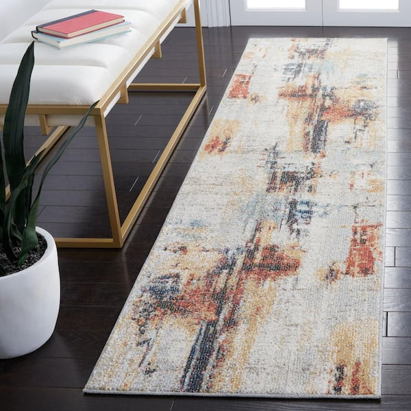 Phoenix 2 ft. x 10 ft. Ivory/Gray Distressed Runner Rug