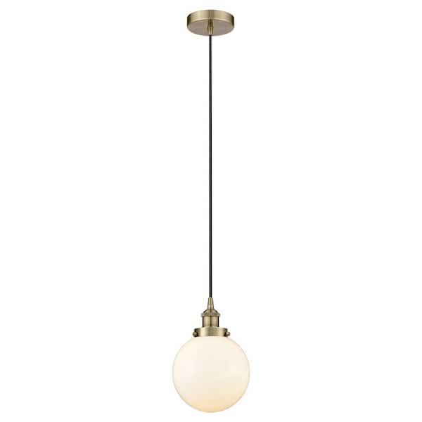 Innovations Beacon 60-Watt 1-Light Antique Brass Standard Mini Pendant Light with Painted Glass Shade, No Bulbs Included
