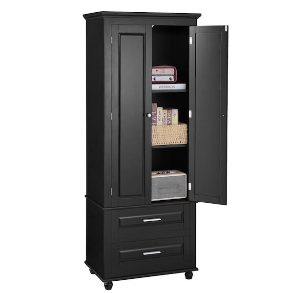 IDEAGLE Black 63 in. H Tall Storage Cabinet with Two Drawers