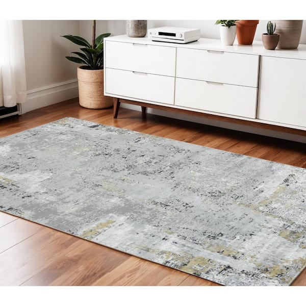 4 ft. x 6 ft. Gray Black and Ivory Abstract Area Rug