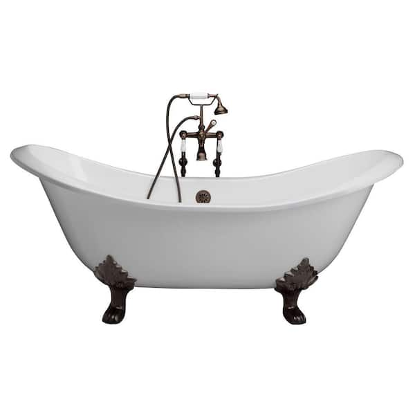 Barclay Products 5.9 ft. Cast Iron Lion Paw Feet Double Slipper Tub in White with Oil Rubbed Bronze Accessories