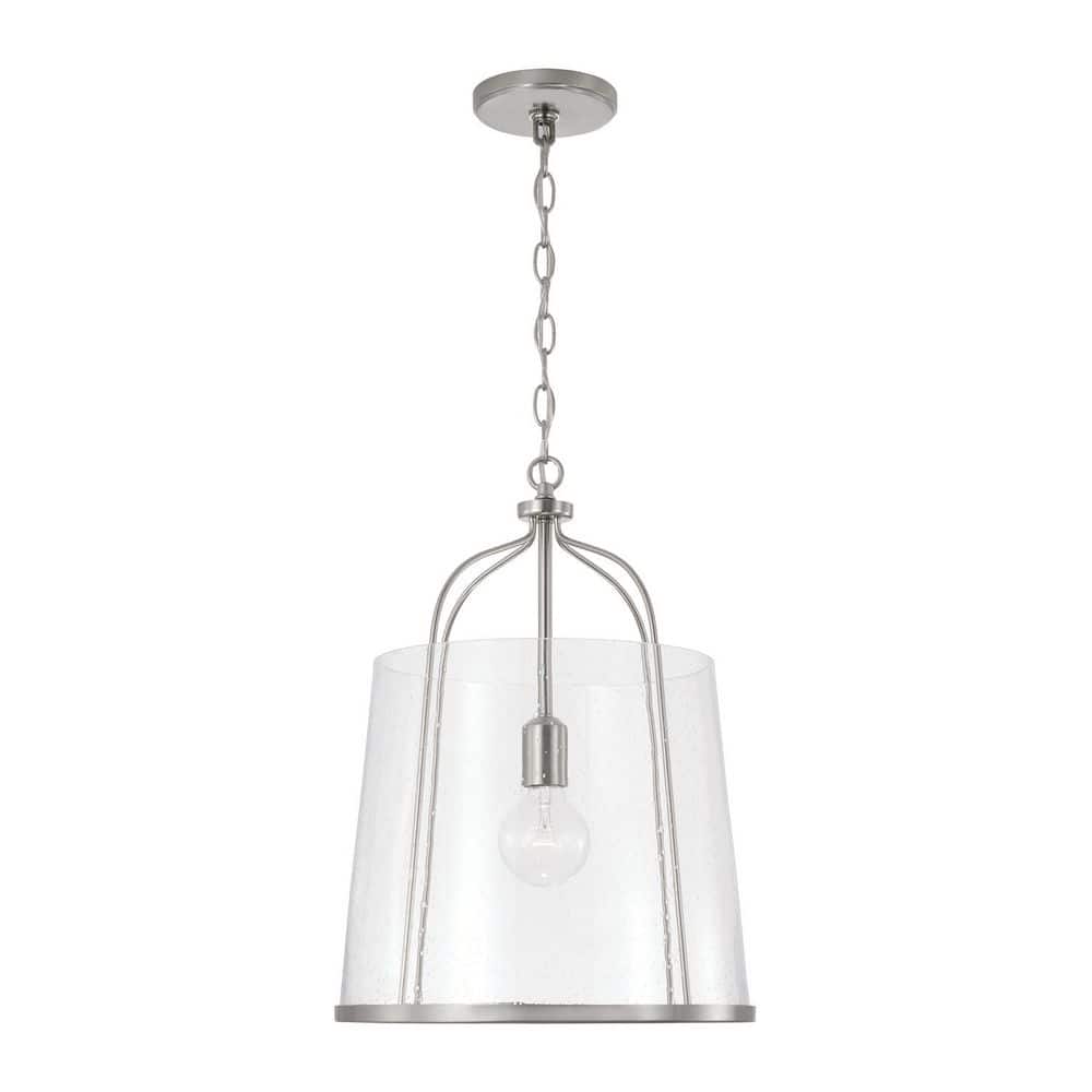 Madison 14 in. W x 19 in. H 1-Light Pendant in Brushed Nickel with Clear Seeded Glass price history on PriceWatchPro