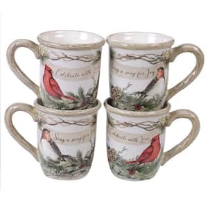 Holly and Ivy 4-Piece Multi-Colored 18 oz. Earthenware Mug Set
