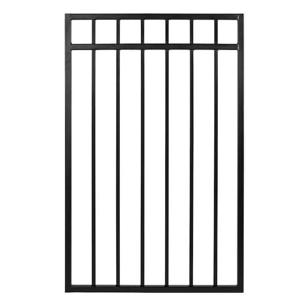 NUVO IRON 2.75 ft. x 3.83 ft. Coral Profile Black Metal Flat Top Fence Gate