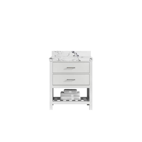 Willow Collections Parker 30 in. Single Sink Freestanding White Bath Vanity with Viola Night Qt. Top Unassembled