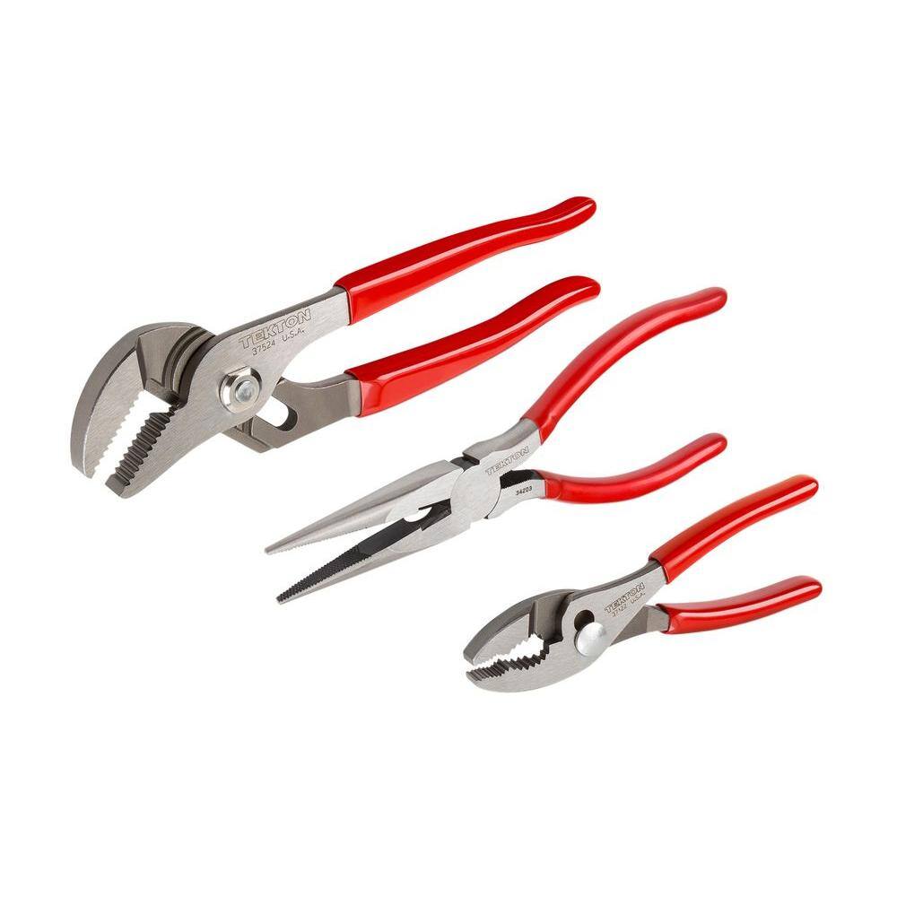 TEKTON Slip Joint, Long Nose, Groove Joint Pliers Set (3Piece