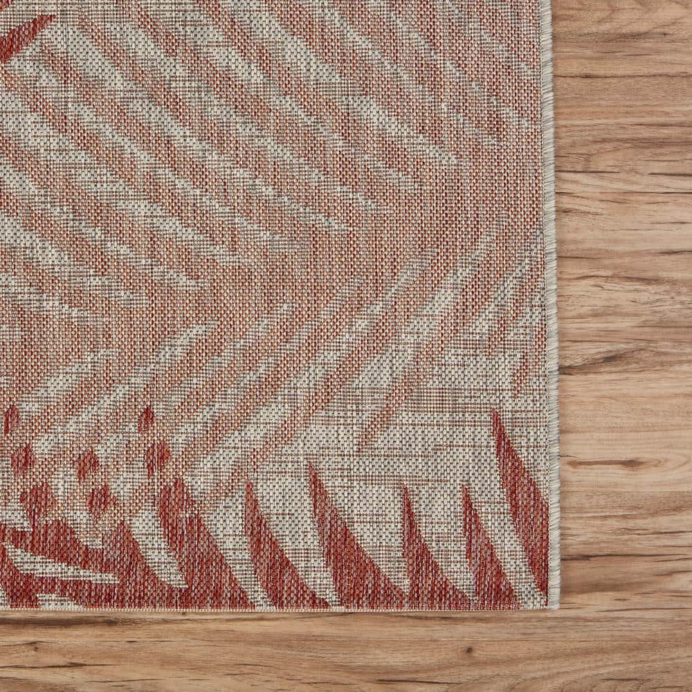 Red and Beige Flat Woven Synthetic Indoor/Outdoor Area Rug, 8' x 10'