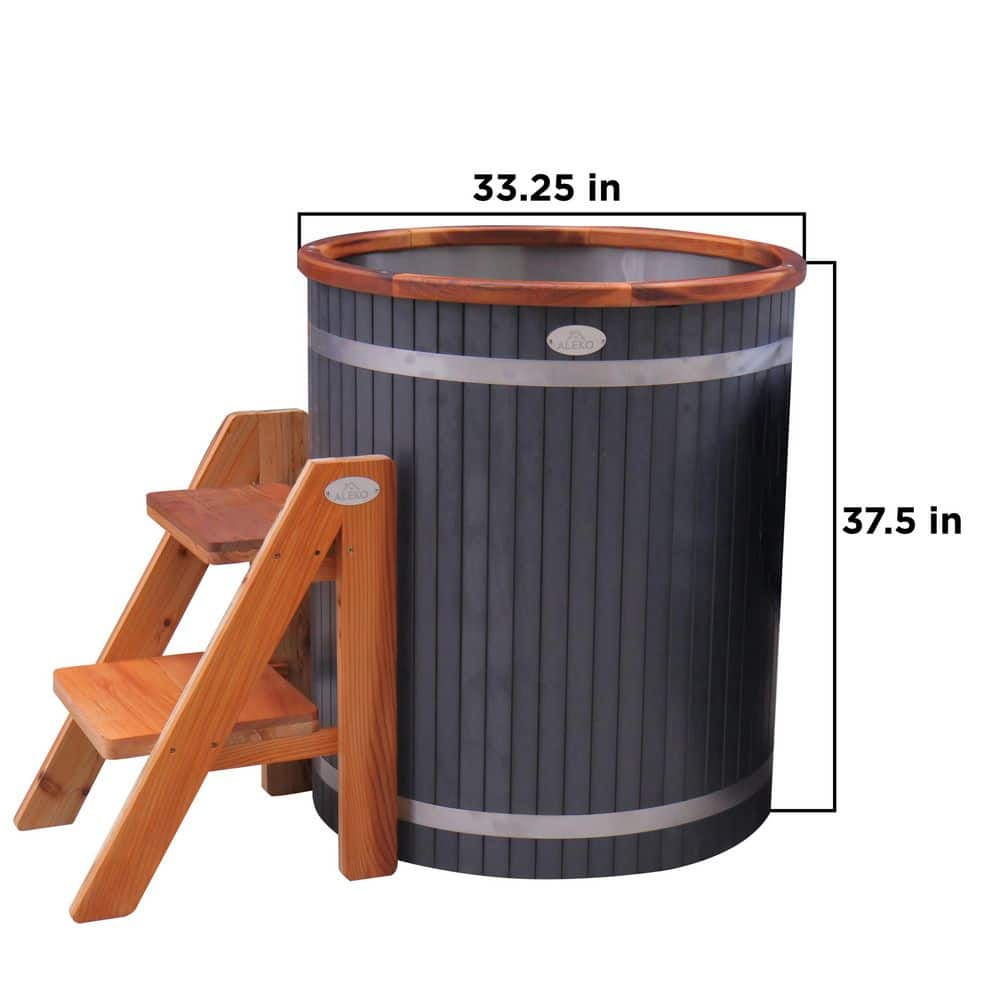 Charcoal and Cedar Oval Ice Bath Tub with Steps
