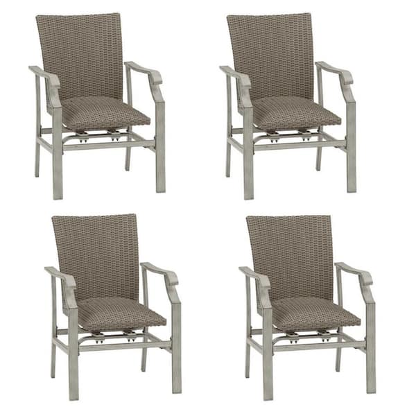 Home Decorators Collection Stonehaven 4-Piece Aluminum and Wicker Outdoor Patio Counter Height Motion Dining Chairs