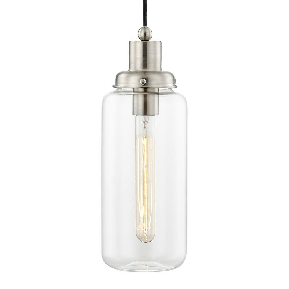 Elegant Brushed Nickel Mini Pendant with Hand-Blown Clear Glass