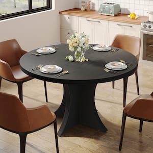 Halseey Black Wood 47 in. Pedestal Dining Table, Round Dinner Kitchen Dining Room Table Seats 4