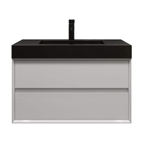 MIA 36 in. W x 20 in. D x 24 in. H Single Sink Floating Bath Vanity in Gloss White with Black Stainless Steel Top