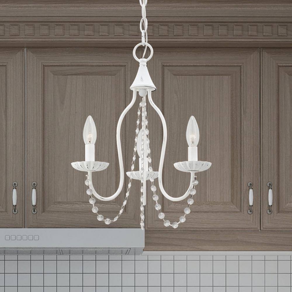 Antique White Mini Crystal 3-Light Chandelier