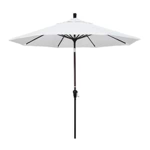 9 ft. Bronze Aluminum Outdoor Patio Market Umbrella with Auto Tilt in White Olefin