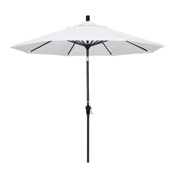 California Umbrella 9 ft. Bronze Aluminum Outdoor Patio Market Umbrella with Auto Tilt in White Olefin
