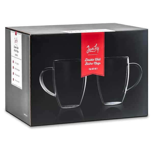 Double Walled Glass Coffee Mugs with Handle, 12 oz - Kitchables