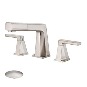 8 in. Widespread 2-Handles Pull Out Bathroom Faucet with Pop-Up Drain Kit in Brushed Nickel