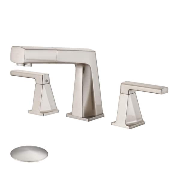 YASINU 8 in. Widespread 2-Handles Pull Out Bathroom Faucet with Pop-Up Drain Kit in Brushed Nickel