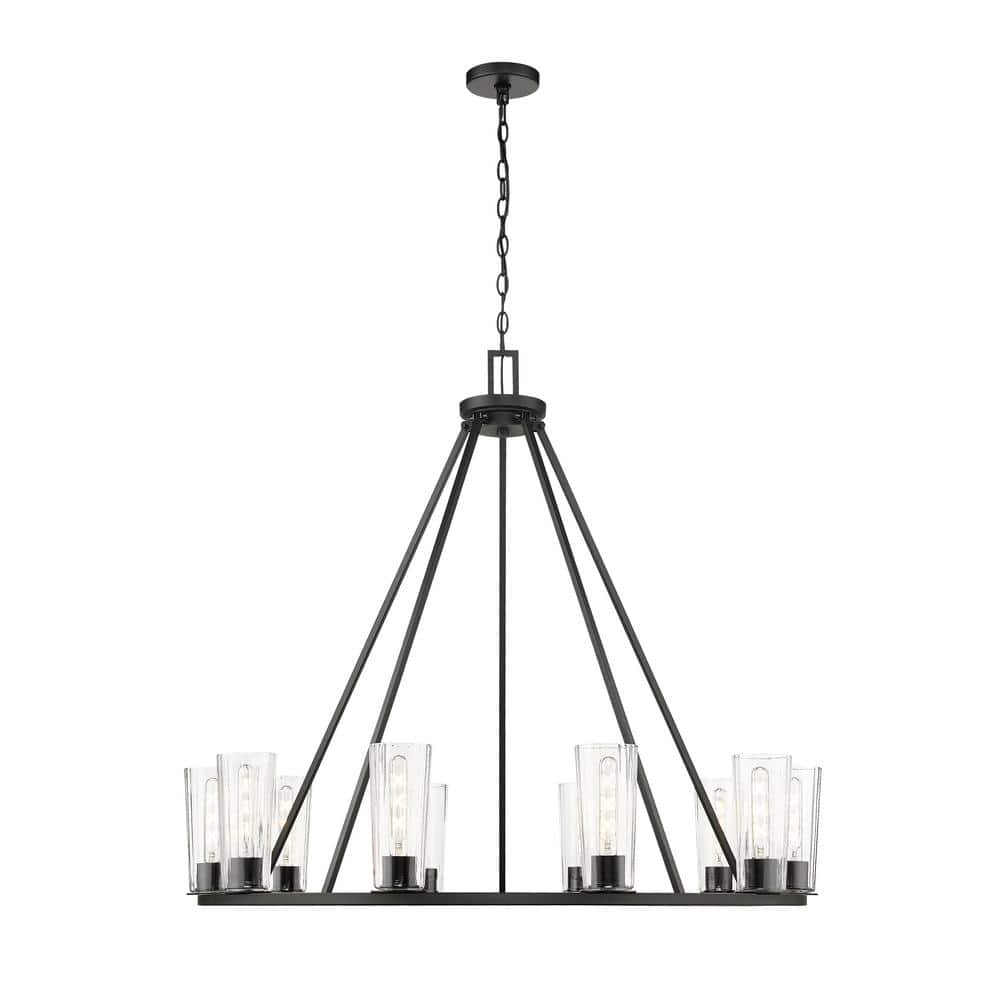Titus 10-Light in Matte Black Chandelier with No Bulbs Included