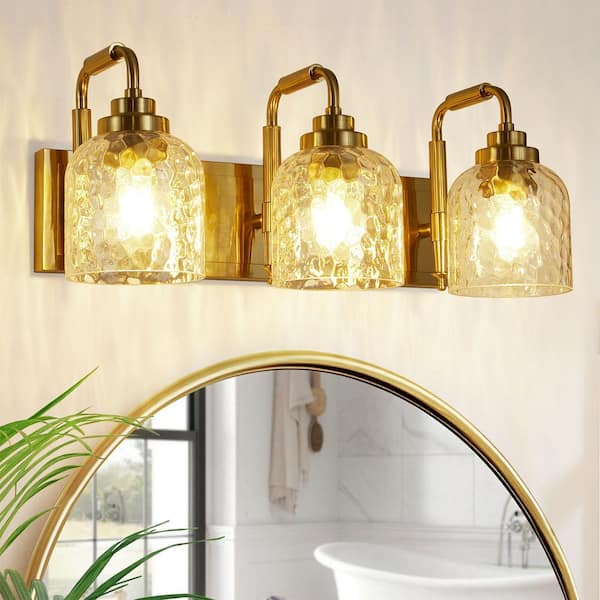 22 in. 3-Light Gold Bathroom Vanity Light Fixture with Glass Shades