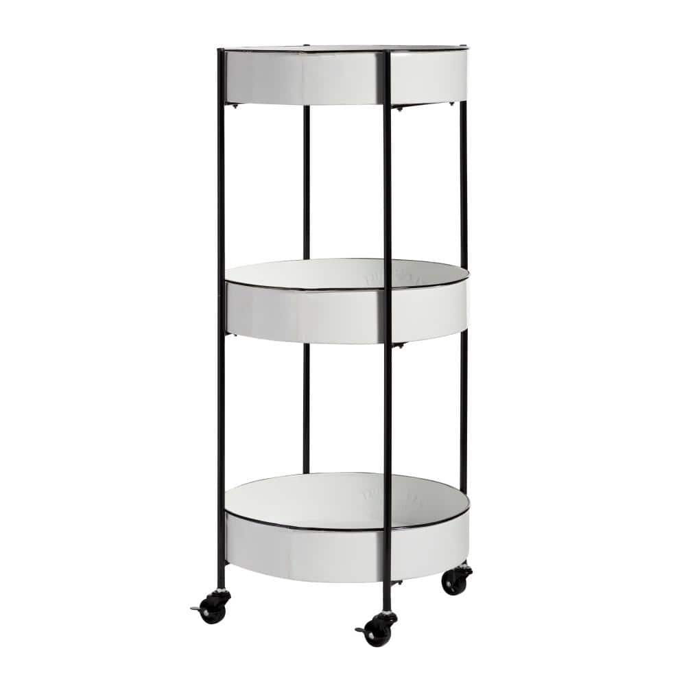 White and Black Metal 3-Tier Farmhouse Rolling Storage Cart