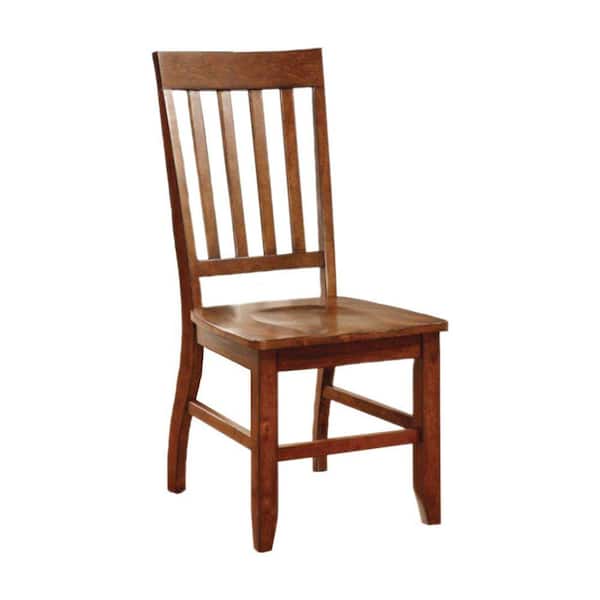 Benzara Wooden Slat Back Chair with Straight Feet, Set of 2, Honey Brown