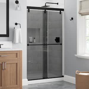 Mod 48 in. x 71-1/2 in. Soft-Close Frameless Sliding Shower Door in Matte Black with 3/8 in. (10mm) Smoked Glass