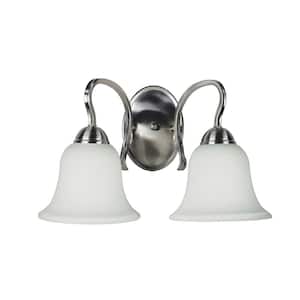 Glasswood 2-Light Brushed Nickel Vanity Light with White Frost Glass Shades