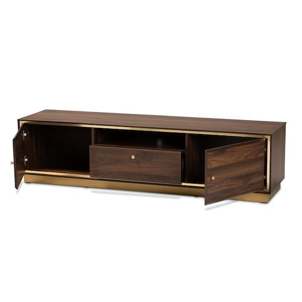 Baxton Studio Cormac 63 in. Walnut Brown and Gold TV Stand with