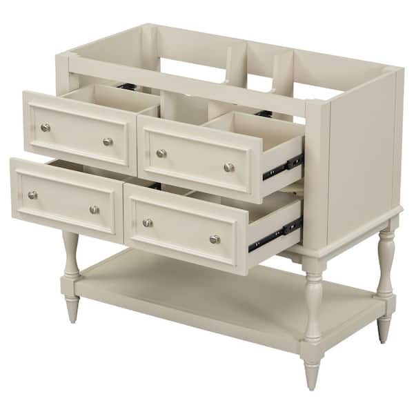 COWLOWN 35.5 in. W x 17.8 in. D x 33 in. H Bathroom Beige Linen Cabinet