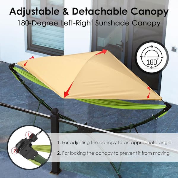 2-Person Hammock Chair with Stand, Adjustable Sunshade Canopy and