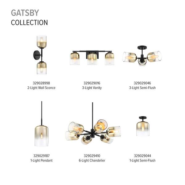 Designers Fountain - Gastby 8.5 in. 1-Light Matte Black Glam Entryway Semi-Flush Mount with Gold Ombre Glass Shade