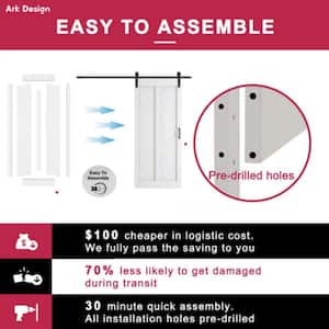 96 in. x 84 in. White Finished Solid Core MDF Herringbone Shape Sliding Barn Door Slab with Hardware Kit and Soft Close