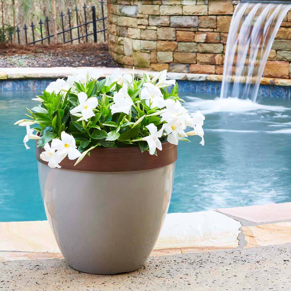 Taupe High-Density Resin Outdoor Planter with Drainage Hole