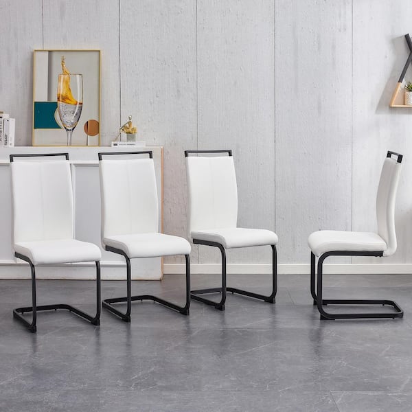 Set of 4-Modern White PU Faux Leather High Back Upholstered