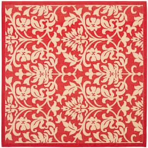 Courtyard Red/Natural 7 ft. x 7 ft. Square Floral Indoor/Outdoor Patio  Area Rug