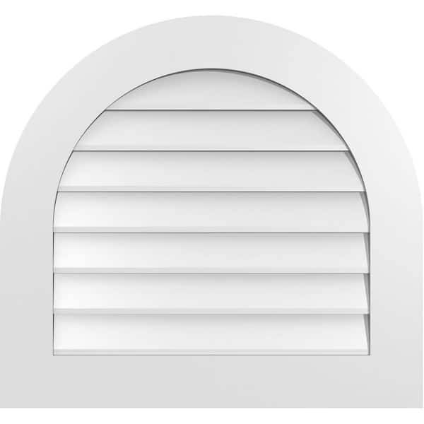 Ekena Millwork 28 in. x 26 in. Round Top White PVC Paintable Gable Louver Vent Non-Functional