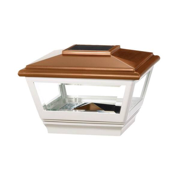 Veranda 4 in. x 4 in. Vinyl Solar Light Copper Top Square Post Cap with White Base