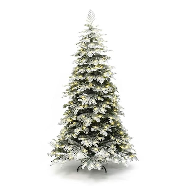 6 ft. PreLit Flocked Spruce Artificial Christmas Tree with Metal Stand