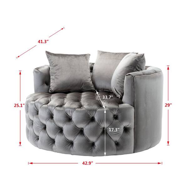 Silver Gray Velvet Swivel Tufted Accent Barrel Chair